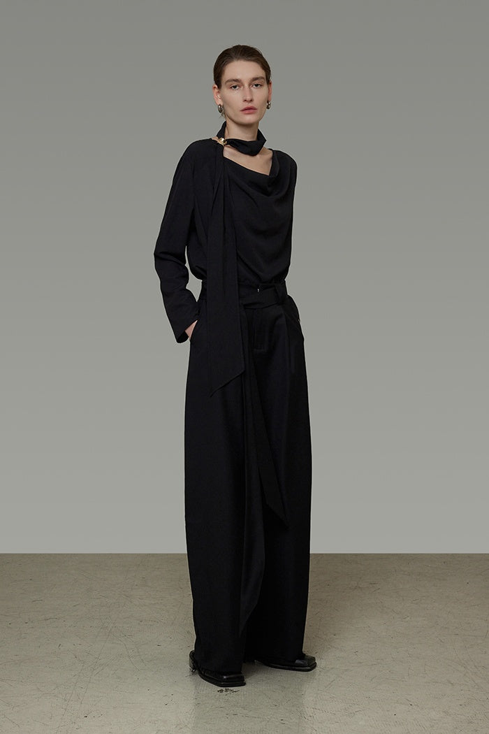 Sculpted Drape Collar Blouse