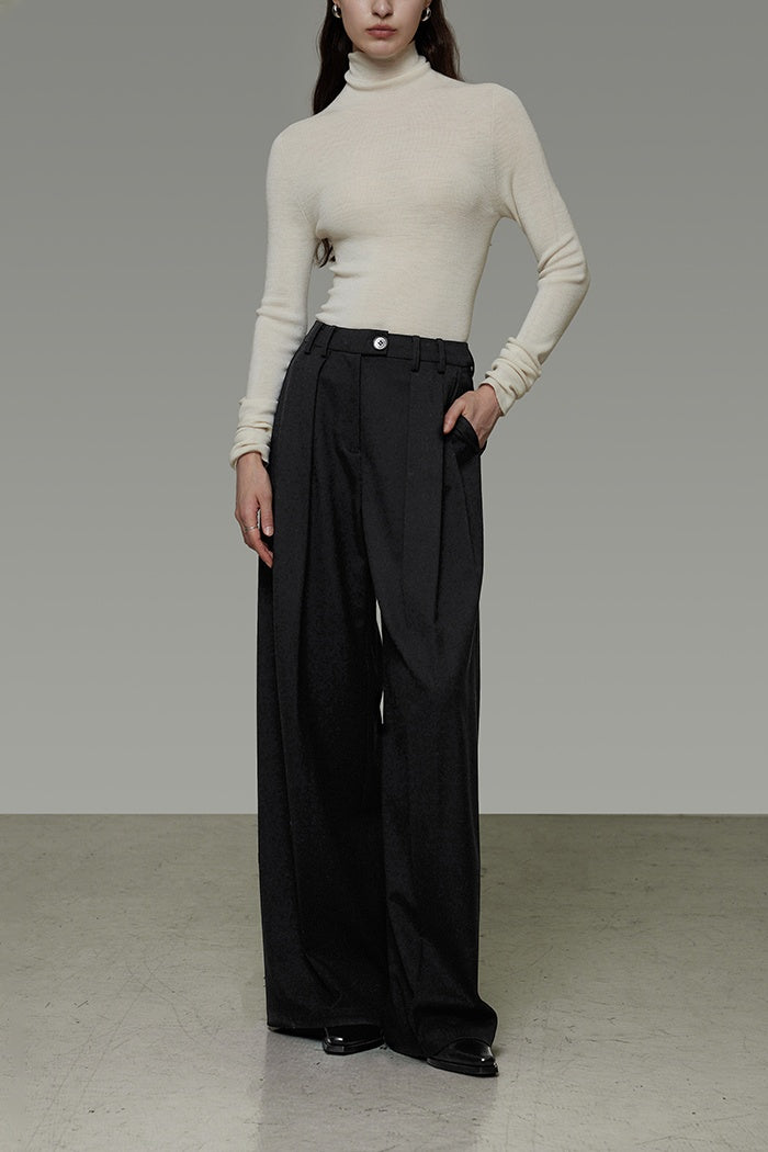 Classic Pleated High-Waist Wide Leg Trousers