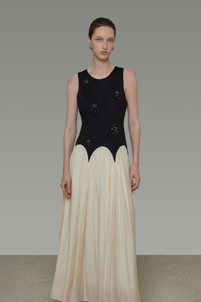 Artistic Bead-Embellished Contrast Dress