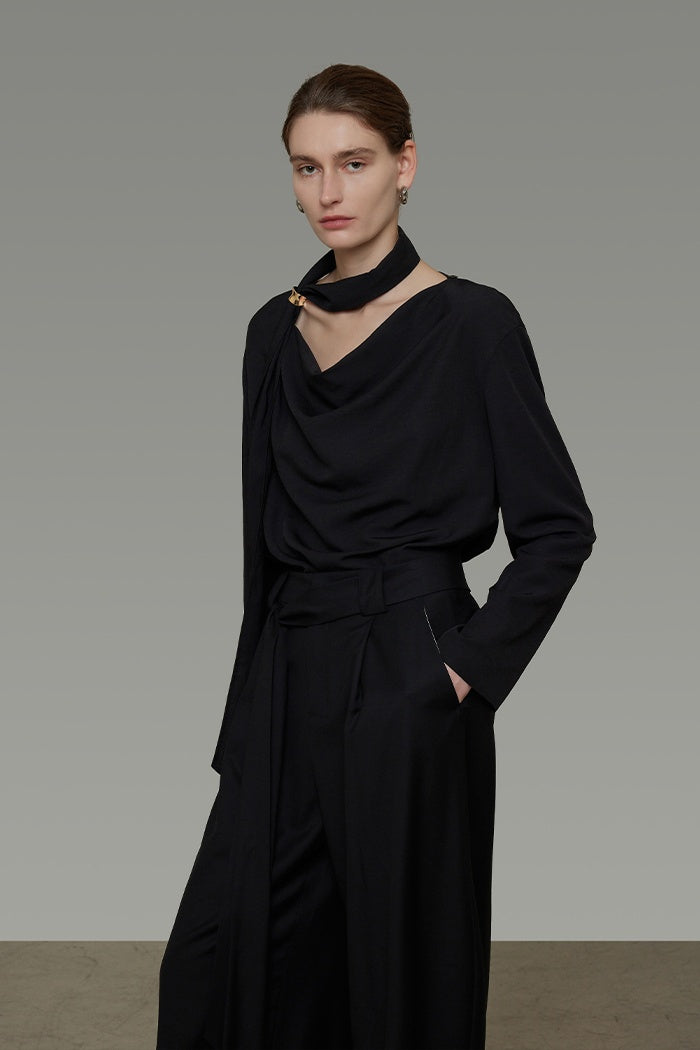 Sculpted Drape Collar Blouse