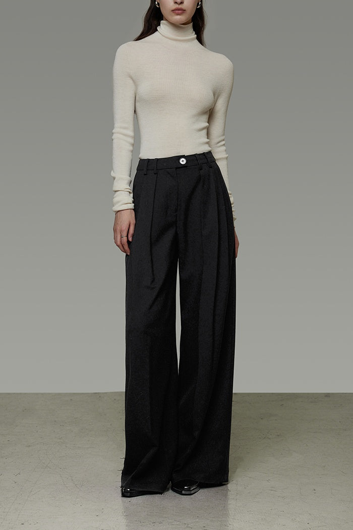 Classic Pleated High-Waist Wide Leg Trousers