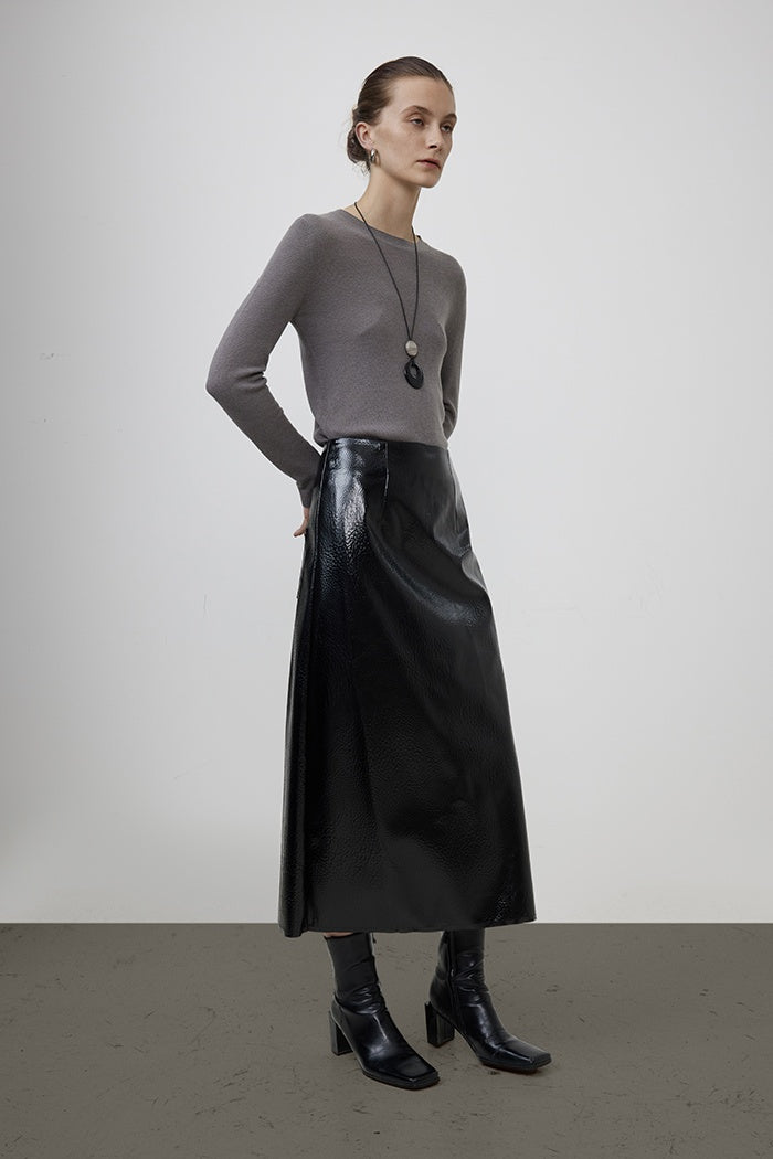 Edge-Luxe High-Waist Midi Skirt