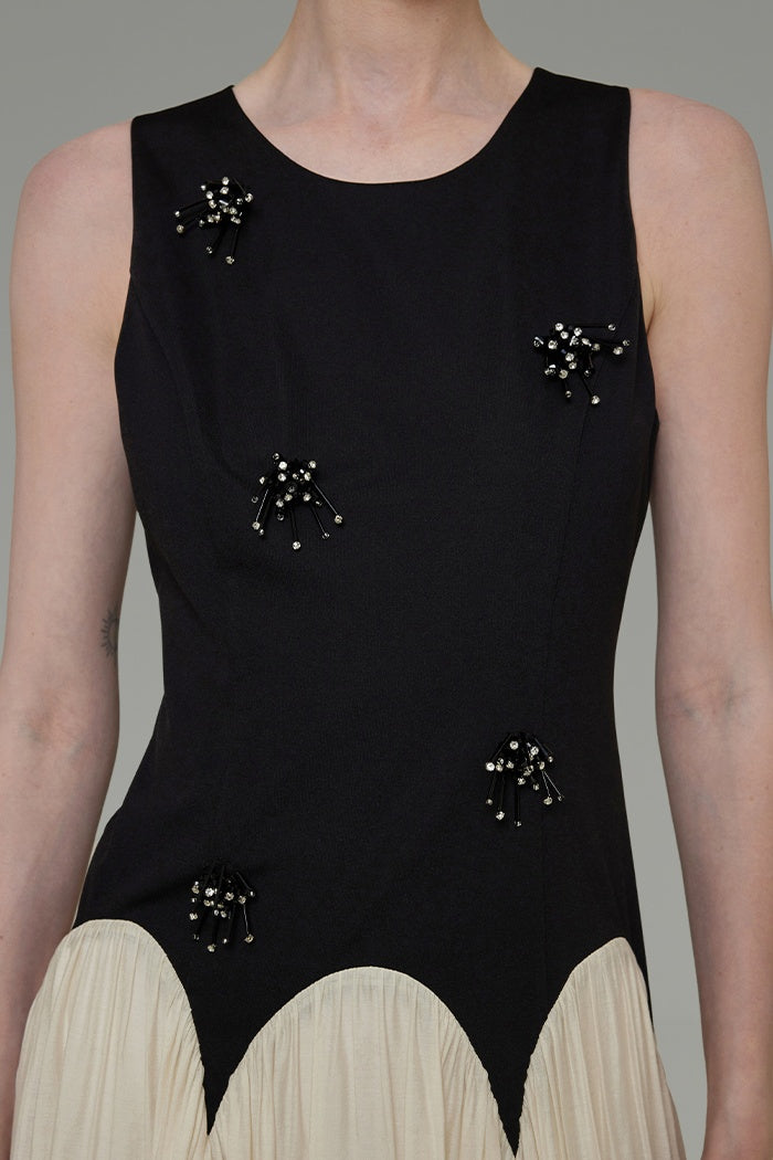 Artistic Bead-Embellished Contrast Dress