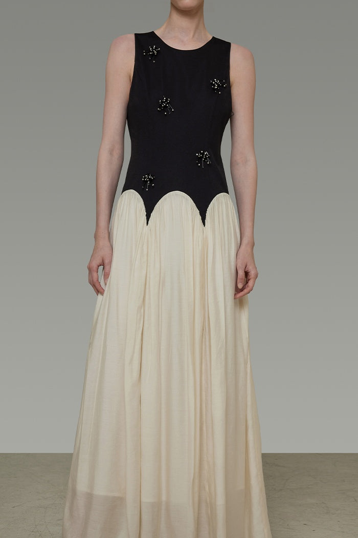 Artistic Bead-Embellished Contrast Dress