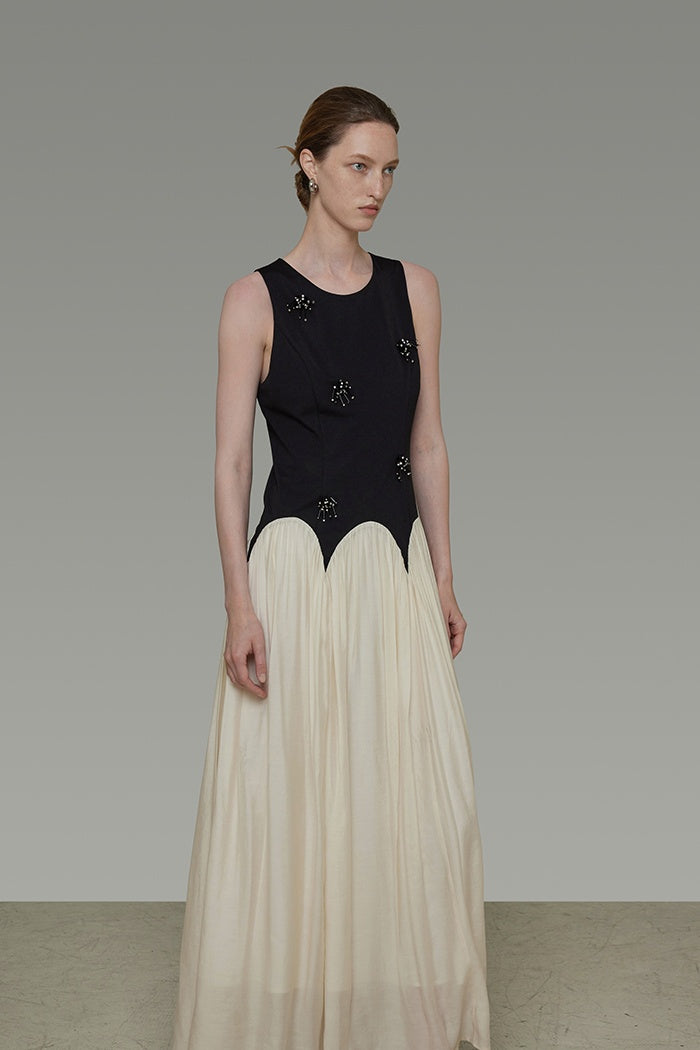 Artistic Bead-Embellished Contrast Dress