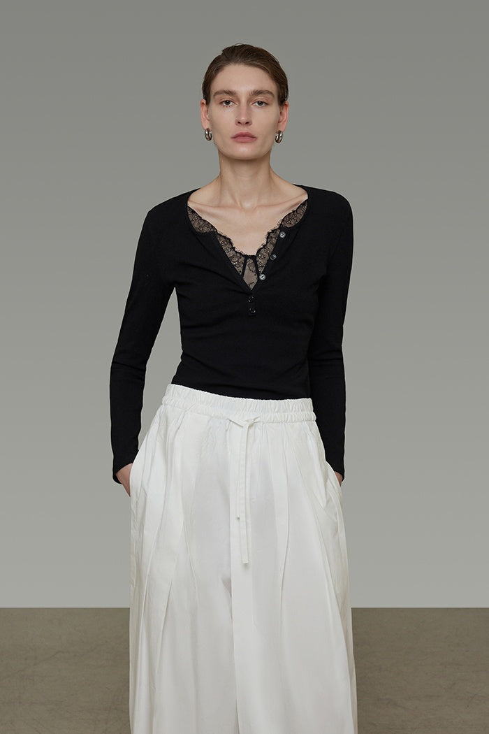Elegance Knit: Sculpted Lace V-Neck Top