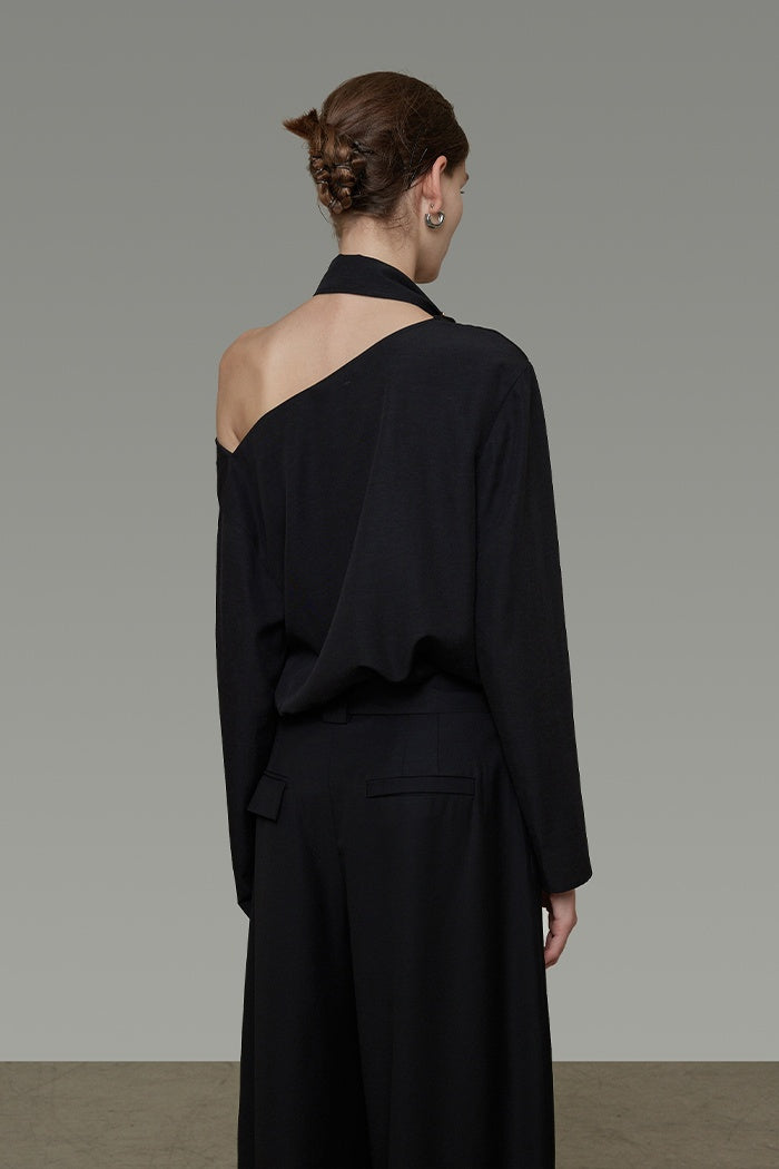 Sculpted Drape Collar Blouse