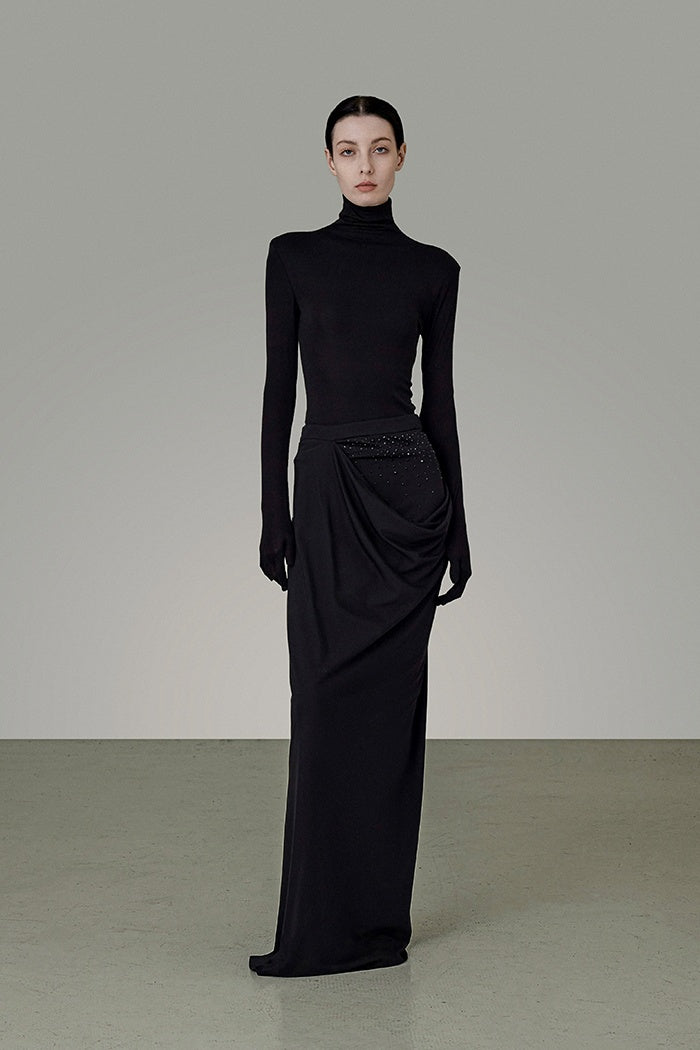 Elegant Gradient Rhinestone Maxi Skirt