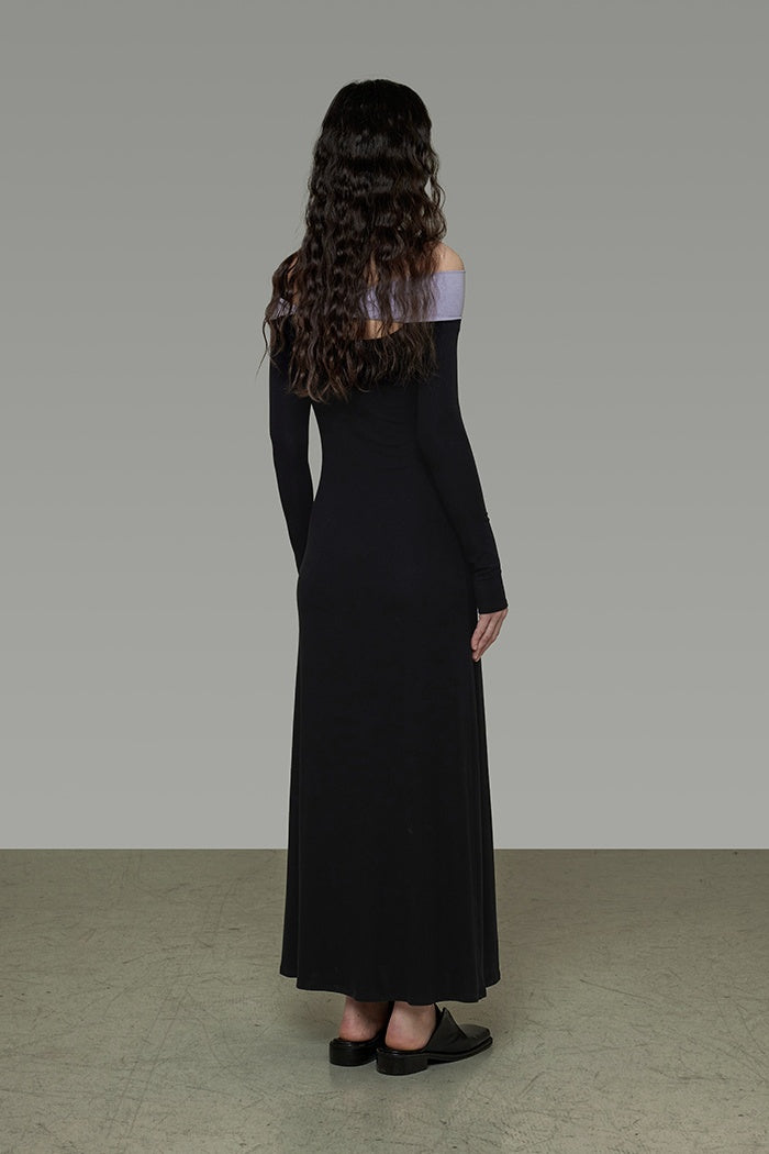 Sculpted Contrast Off-Shoulder Gown