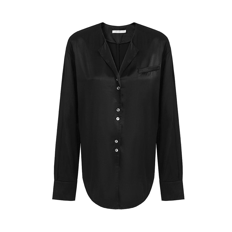 Chic French Satin V-Neck Blouse