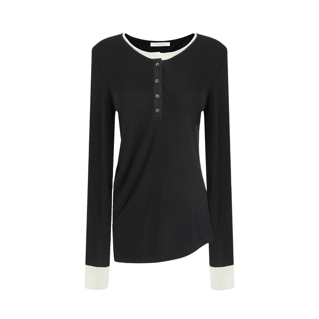 Engineered Contrast Knit Top
