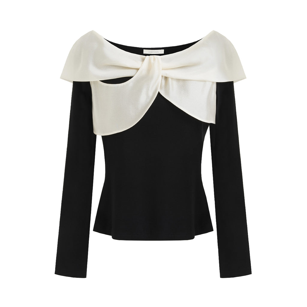 Elegant Satin-Trim Knit Top