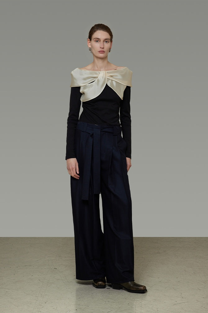 Elegant Satin-Trim Knit Top