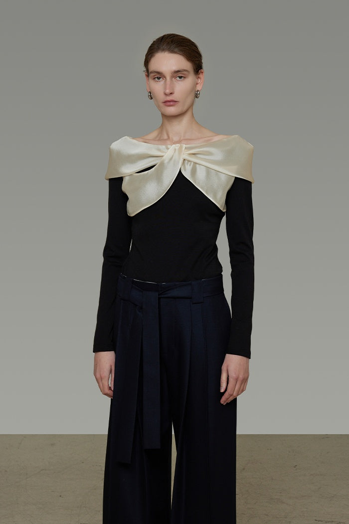 Elegant Satin-Trim Knit Top