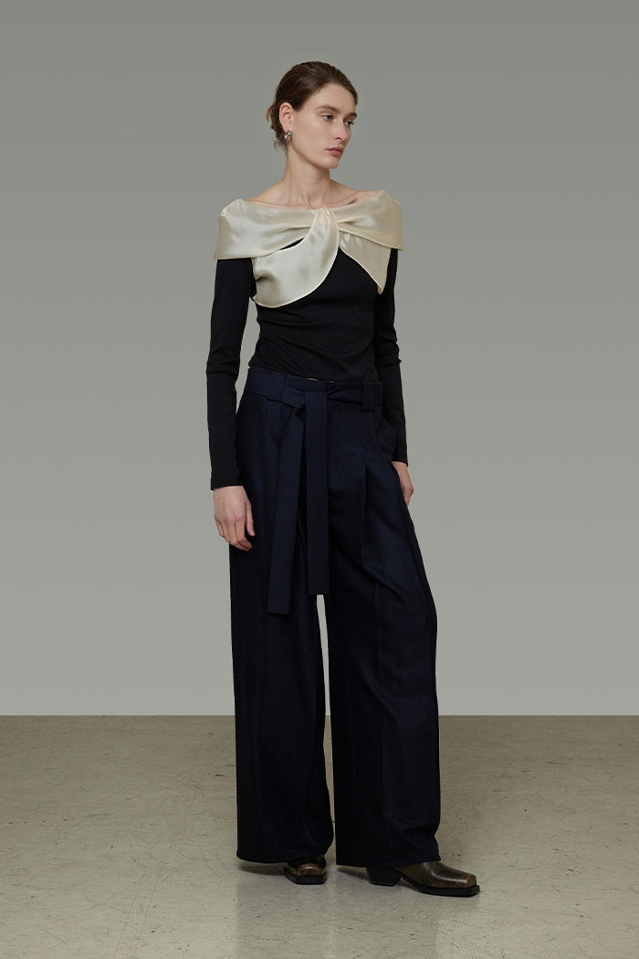 Elegant Satin-Trim Knit Top