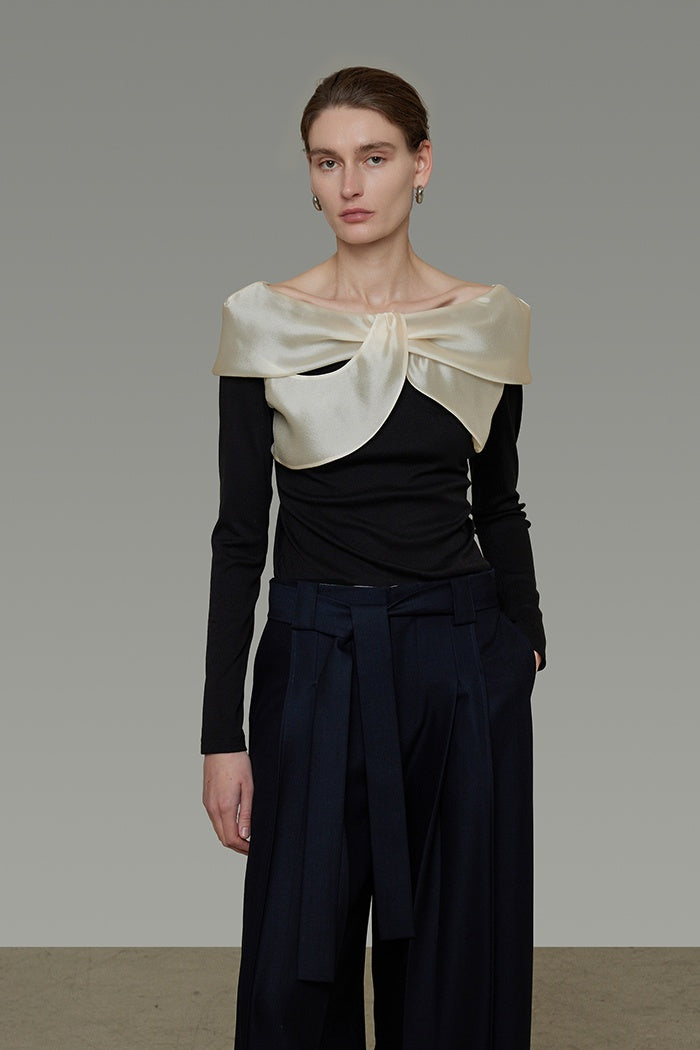 Elegant Satin-Trim Knit Top