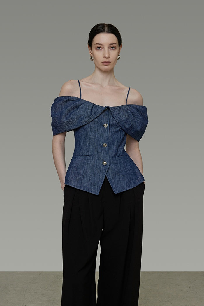 Chic Off-Shoulder Denim Crop Top