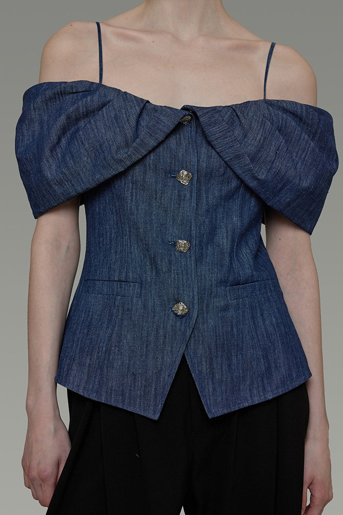 Chic Off-Shoulder Denim Crop Top