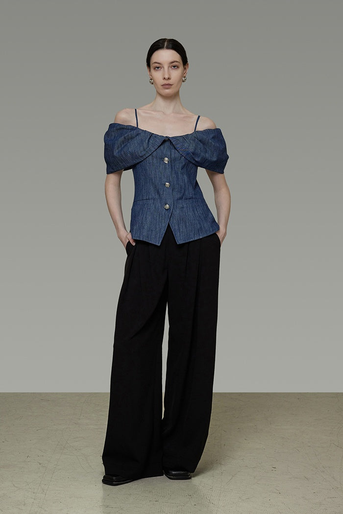 Chic Off-Shoulder Denim Crop Top