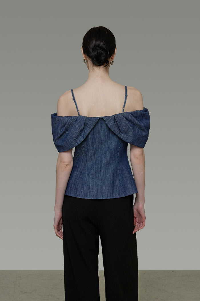 Chic Off-Shoulder Denim Crop Top