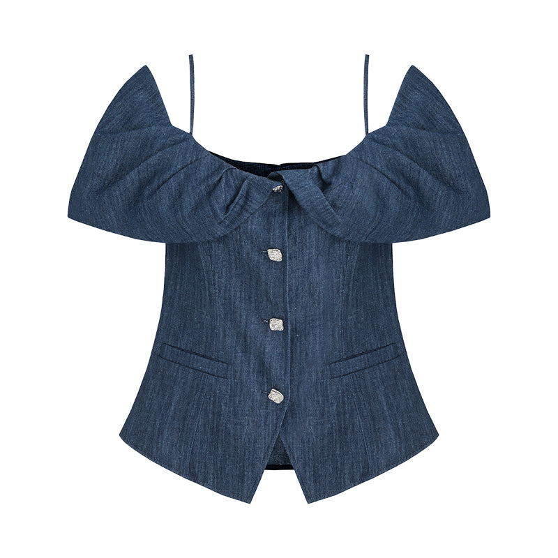 Chic Off-Shoulder Denim Crop Top