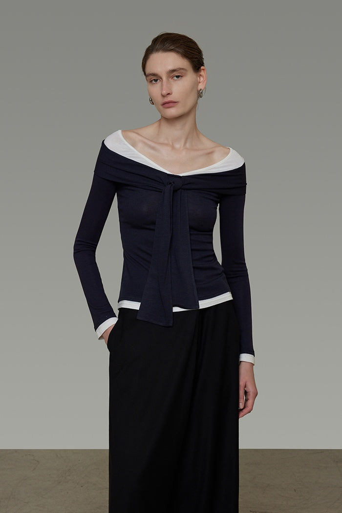 Chic Contrast Off-Shoulder Knit Top