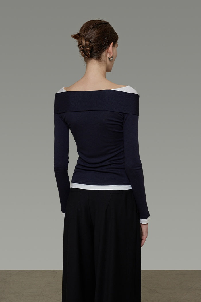 Chic Contrast Off-Shoulder Knit Top