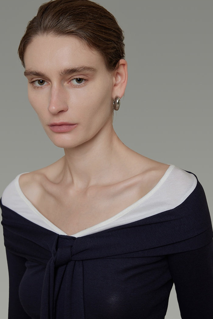 Chic Contrast Off-Shoulder Knit Top