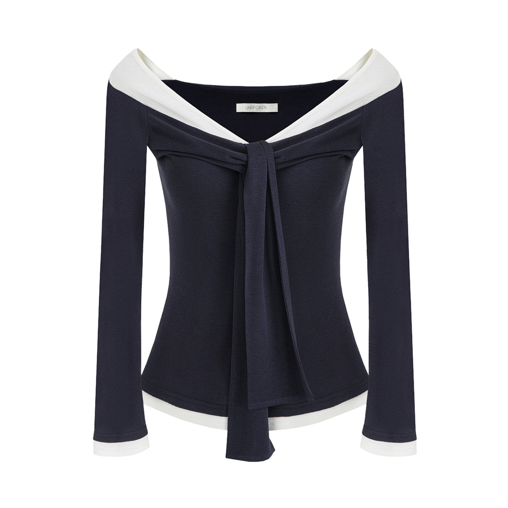Chic Contrast Off-Shoulder Knit Top