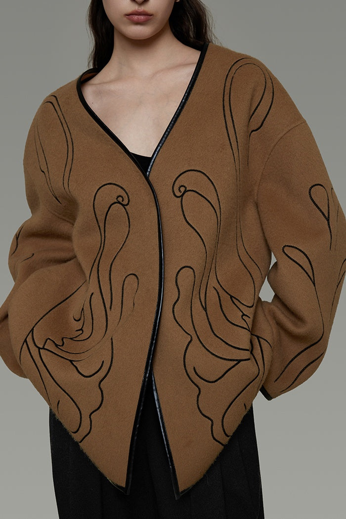 Curated Wool Embroidered V-Neck Coat