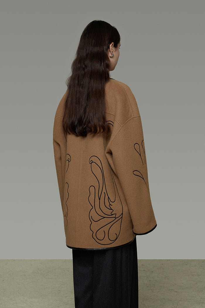 Curated Wool Embroidered V-Neck Coat