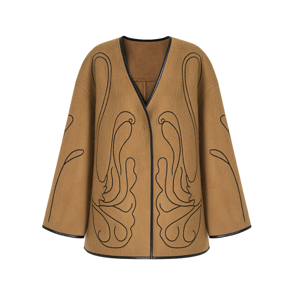 Curated Wool Embroidered V-Neck Coat