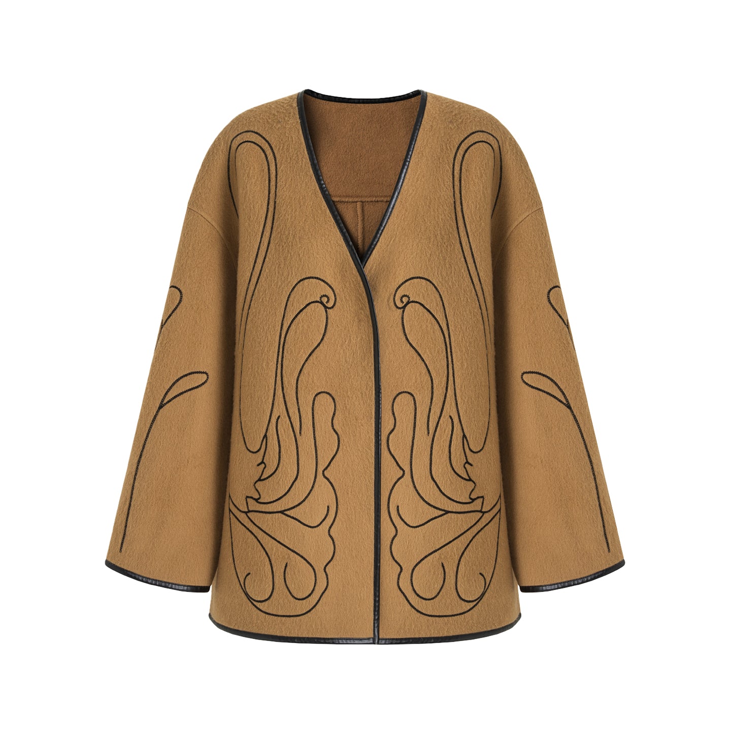 Curated Wool Embroidered V-Neck Coat