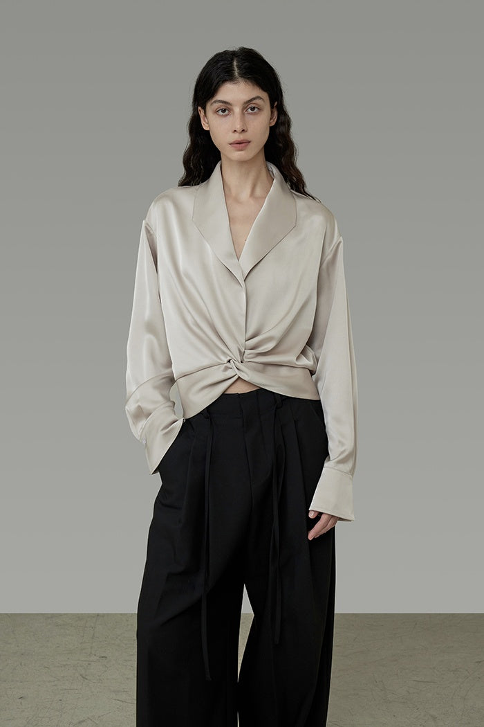Chic Parisian V-Neck Twist Blouse