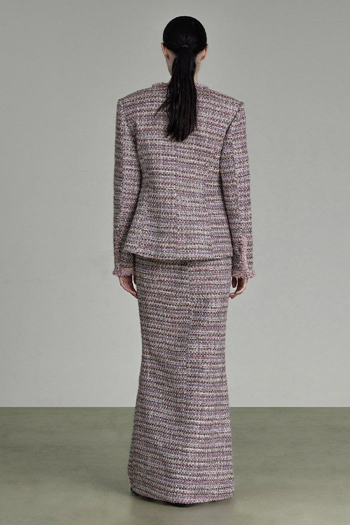 Woven Ribbon Tweed Maxi Skirt