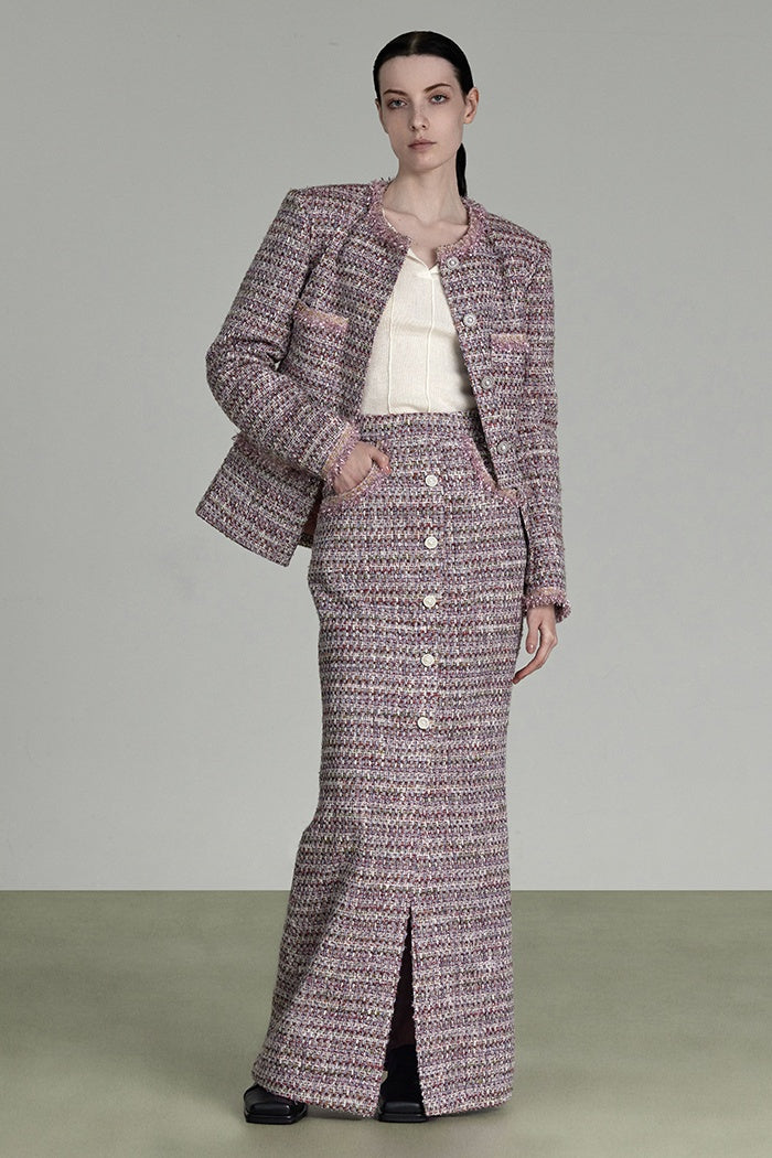 Woven Ribbon Tweed Maxi Skirt