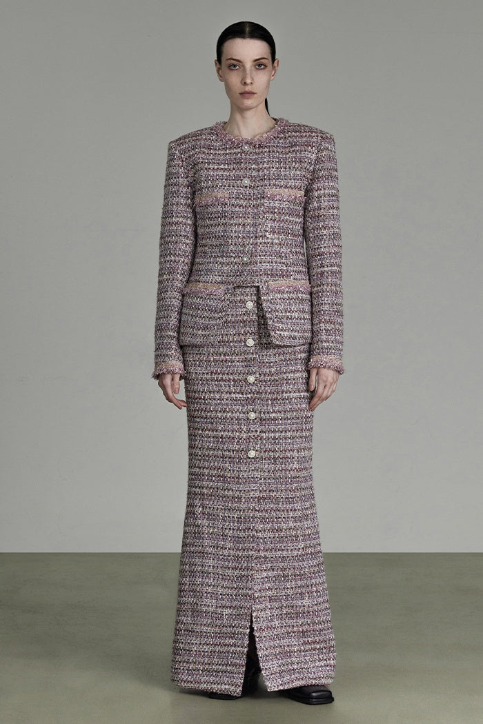 Woven Ribbon Tweed Maxi Skirt