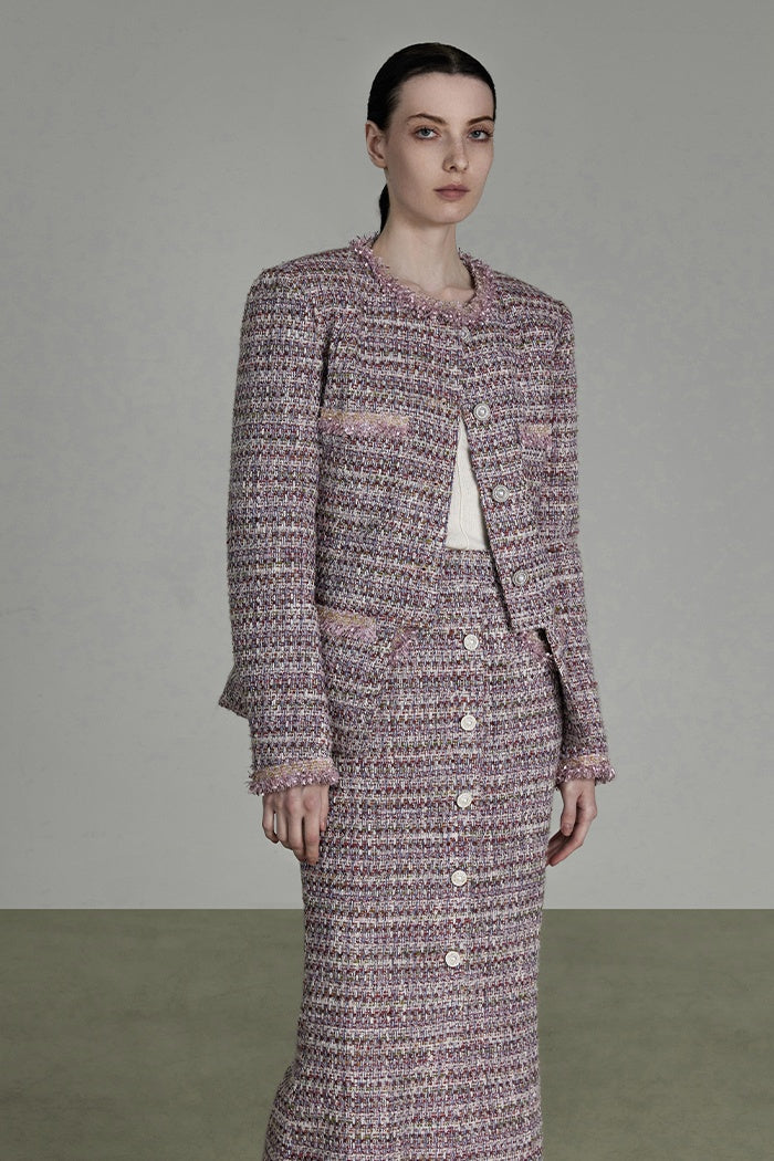 Woven Ribbon Tweed Maxi Skirt