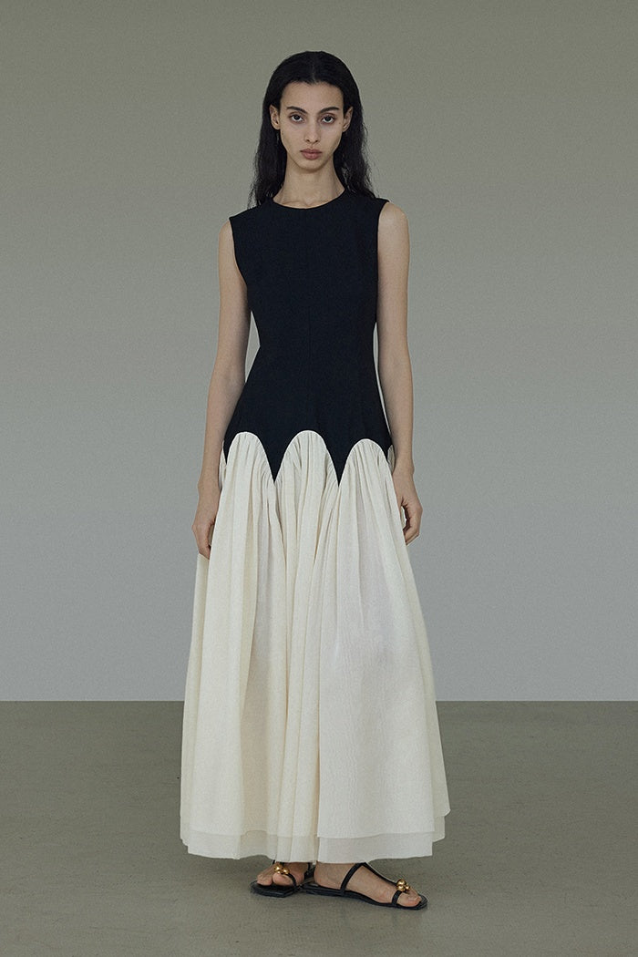 Chic Contrast A-Line Midi Dress