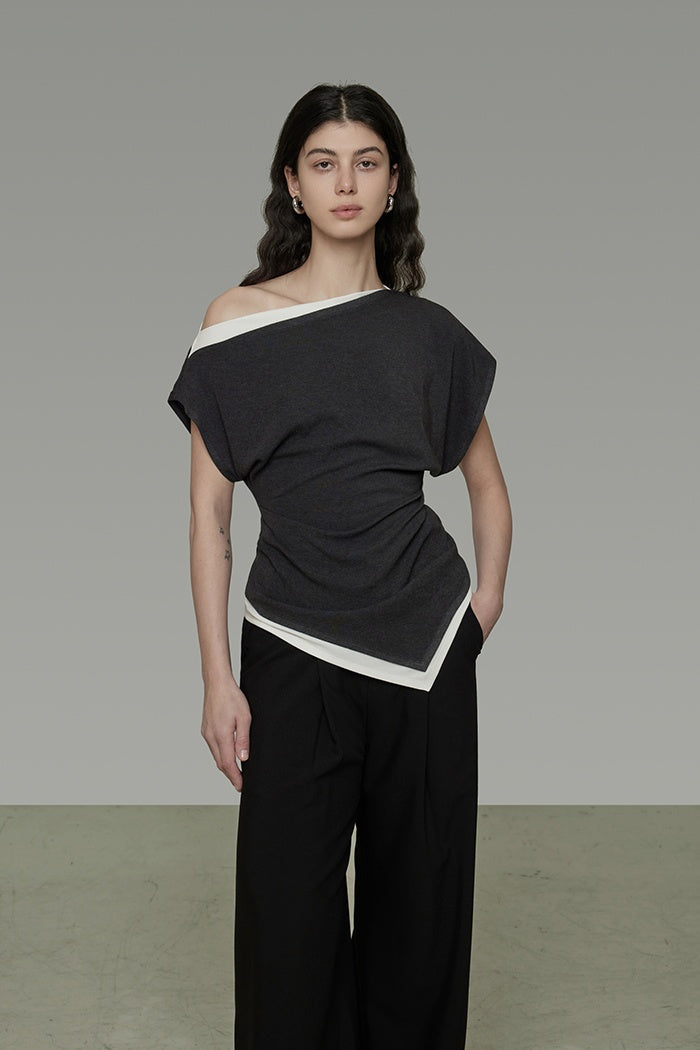 Sculpted Contrast Knit Top