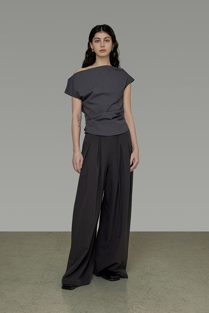 Chic Drape Wide-Leg Tailored Trousers