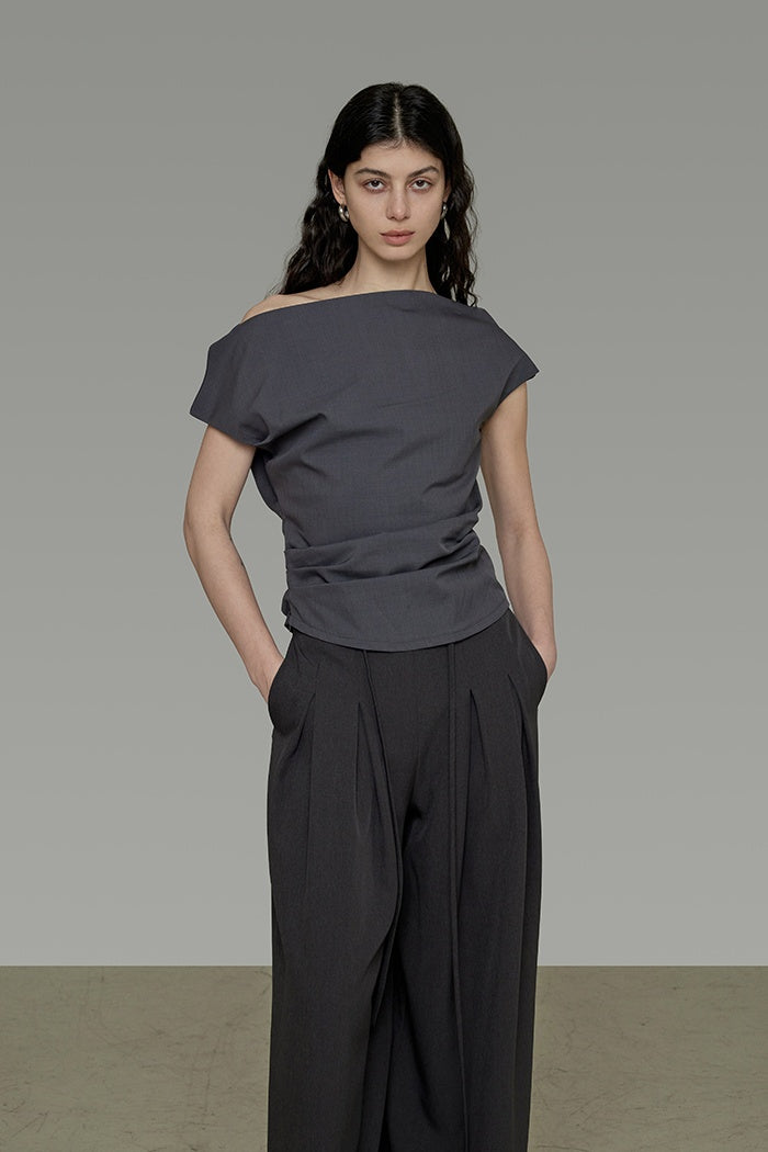 Chic Drape Wide-Leg Tailored Trousers
