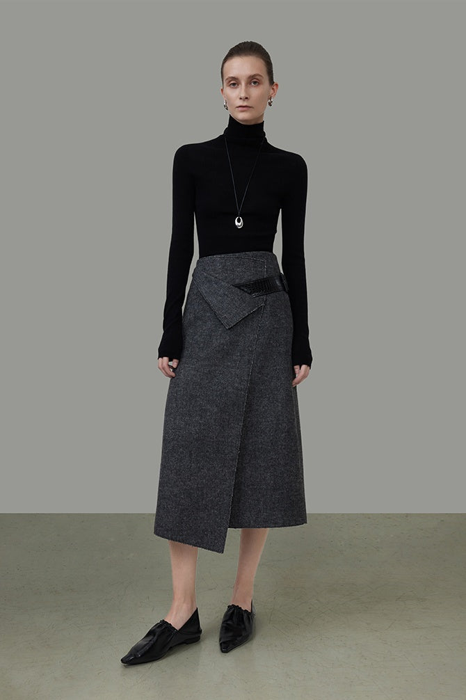 Artisan Wool Sculpted Midi Skirt