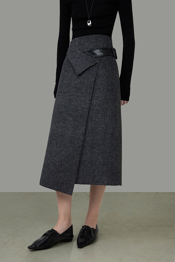 Artisan Wool Sculpted Midi Skirt