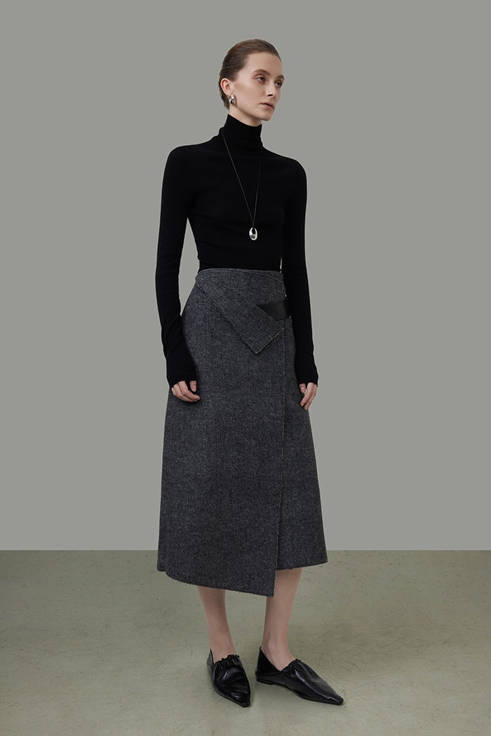 Artisan Wool Sculpted Midi Skirt