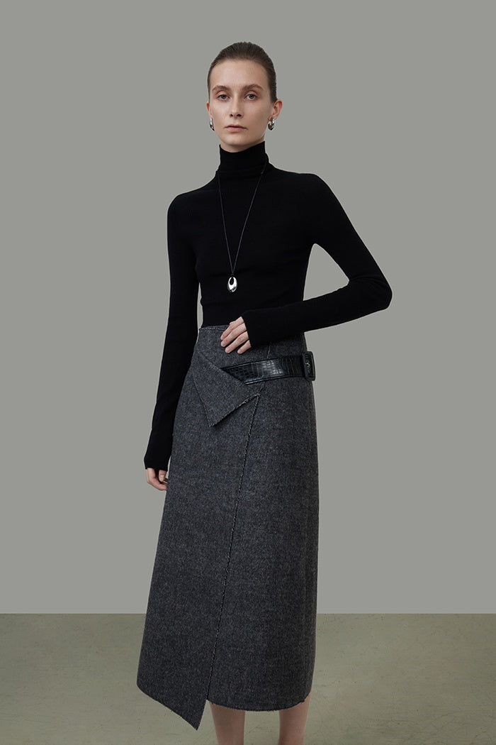 Artisan Wool Sculpted Midi Skirt