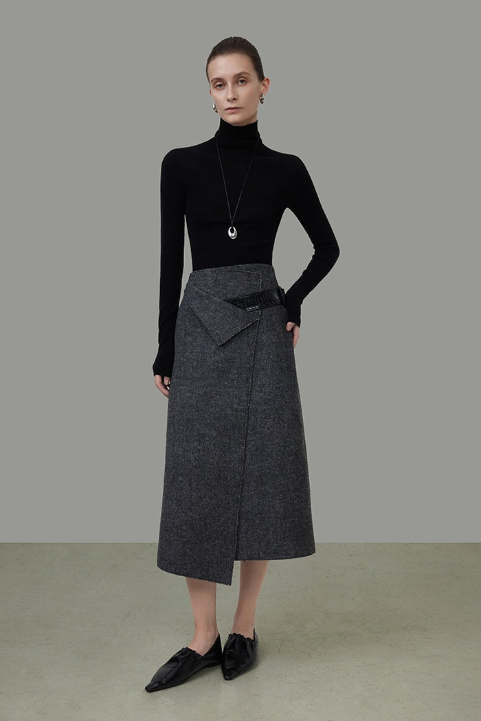 Artisan Wool Sculpted Midi Skirt