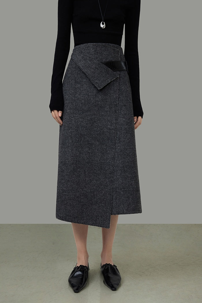 Artisan Wool Sculpted Midi Skirt