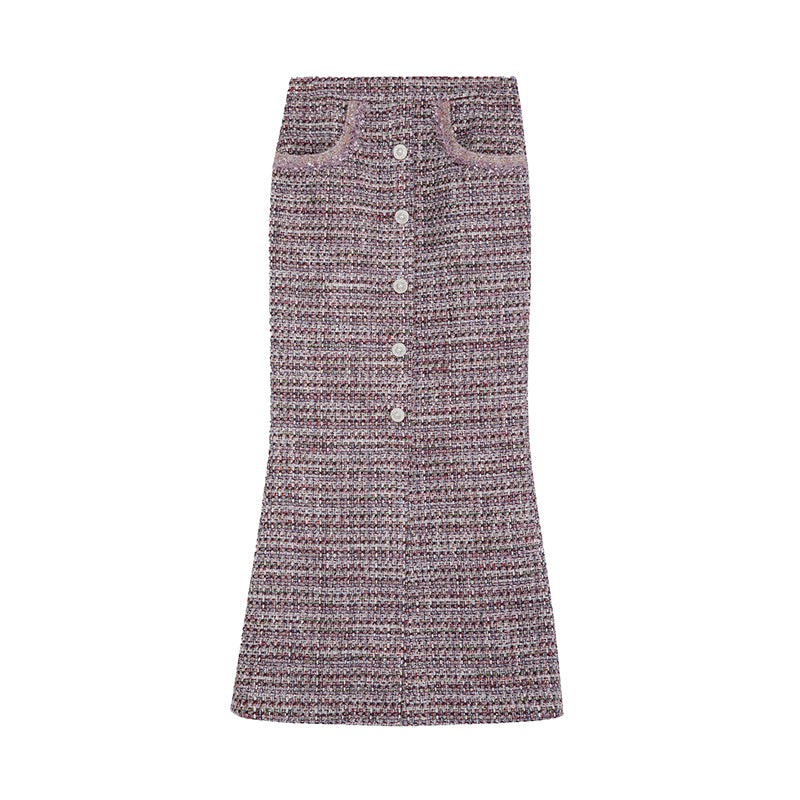 Woven Ribbon Tweed Maxi Skirt