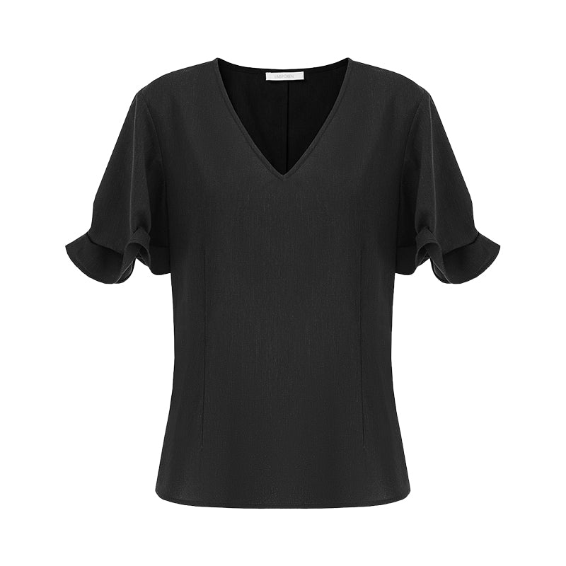 Architectural V-Neck Knit Top